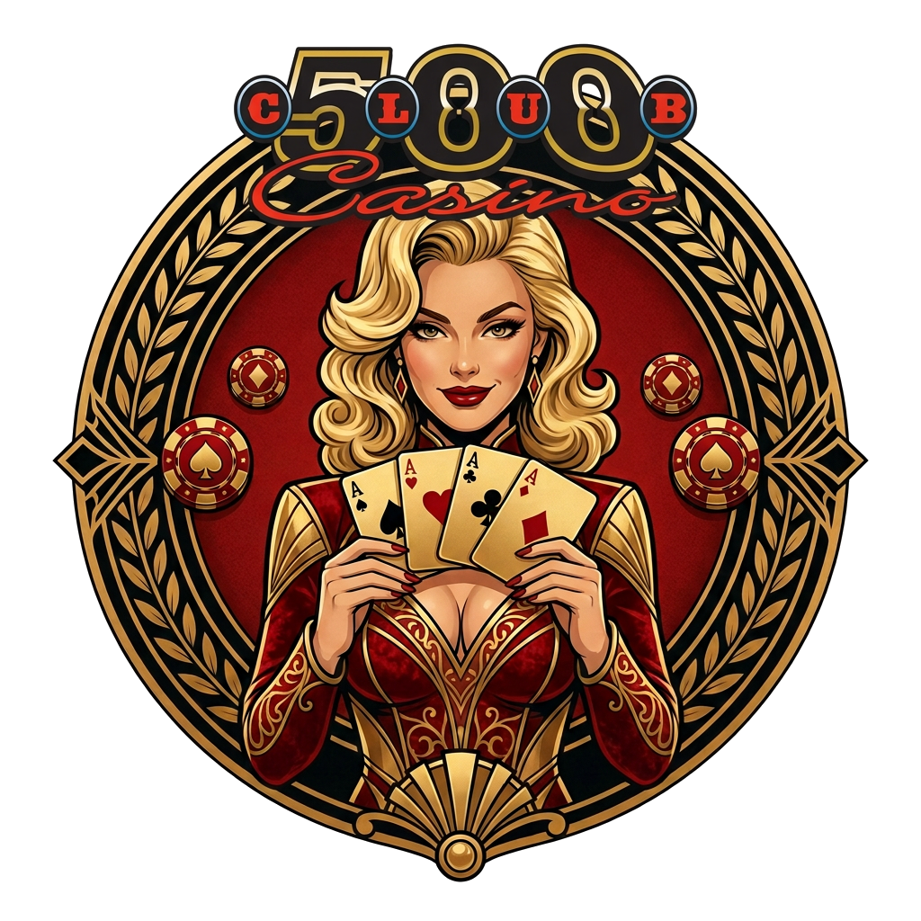 500 Club Players Club emblem of a lady holding four aces